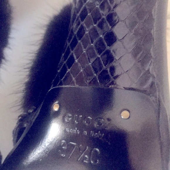 GUCCI sBlack Mink Fur & Swarovski High Heels w/Ankle Straps Size 37.5 - Picture 14 of 16